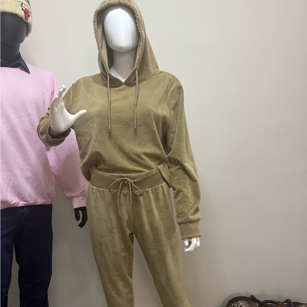 Tan Hooded Velour Tracksuit